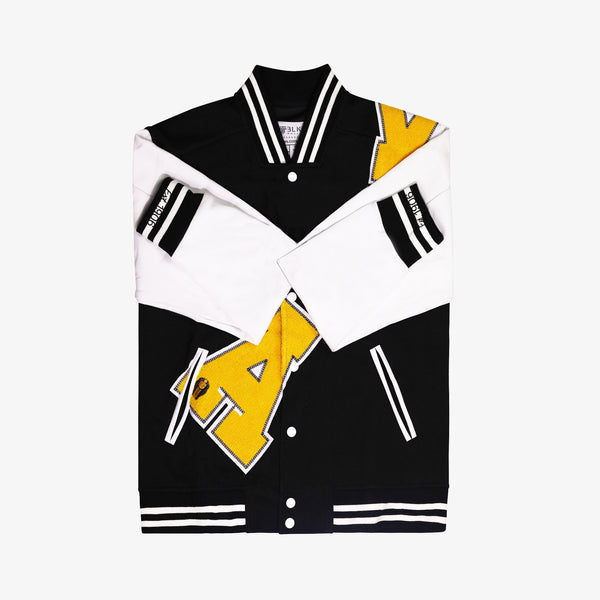 Black Cotton Men's Varsity Jacket