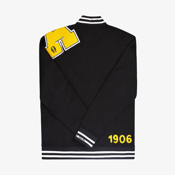 Alpha All Black Cotton Varsity Jacket 2.0 (YELLOW PATCH) DEADSTOCK