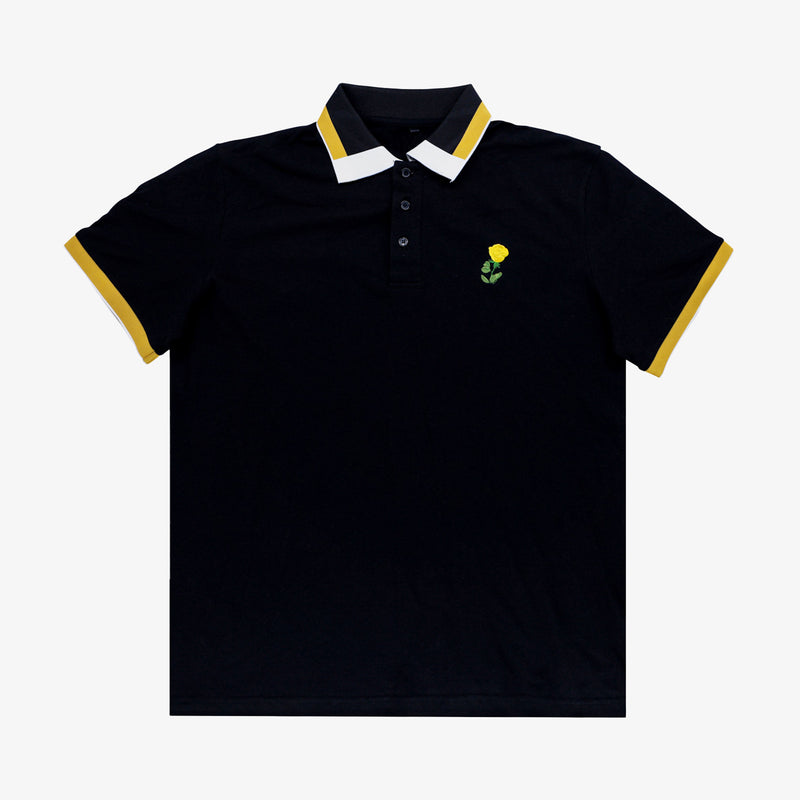 Black Short Sleeve Polo with Embroidery